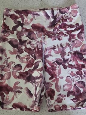 Balance Collection Floral Watercolor Bike Shorts in White and Plum